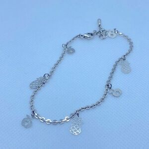 💛 18k White Gold Plated Pineapple & Apple Anklet